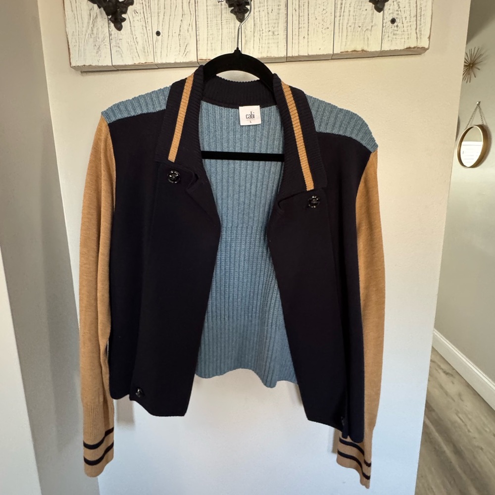 CAbi Navy and Light Blue Striped Cardigan